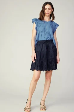 Skirts-Current Air Scallop Eyelet Skirt DARKNAVY