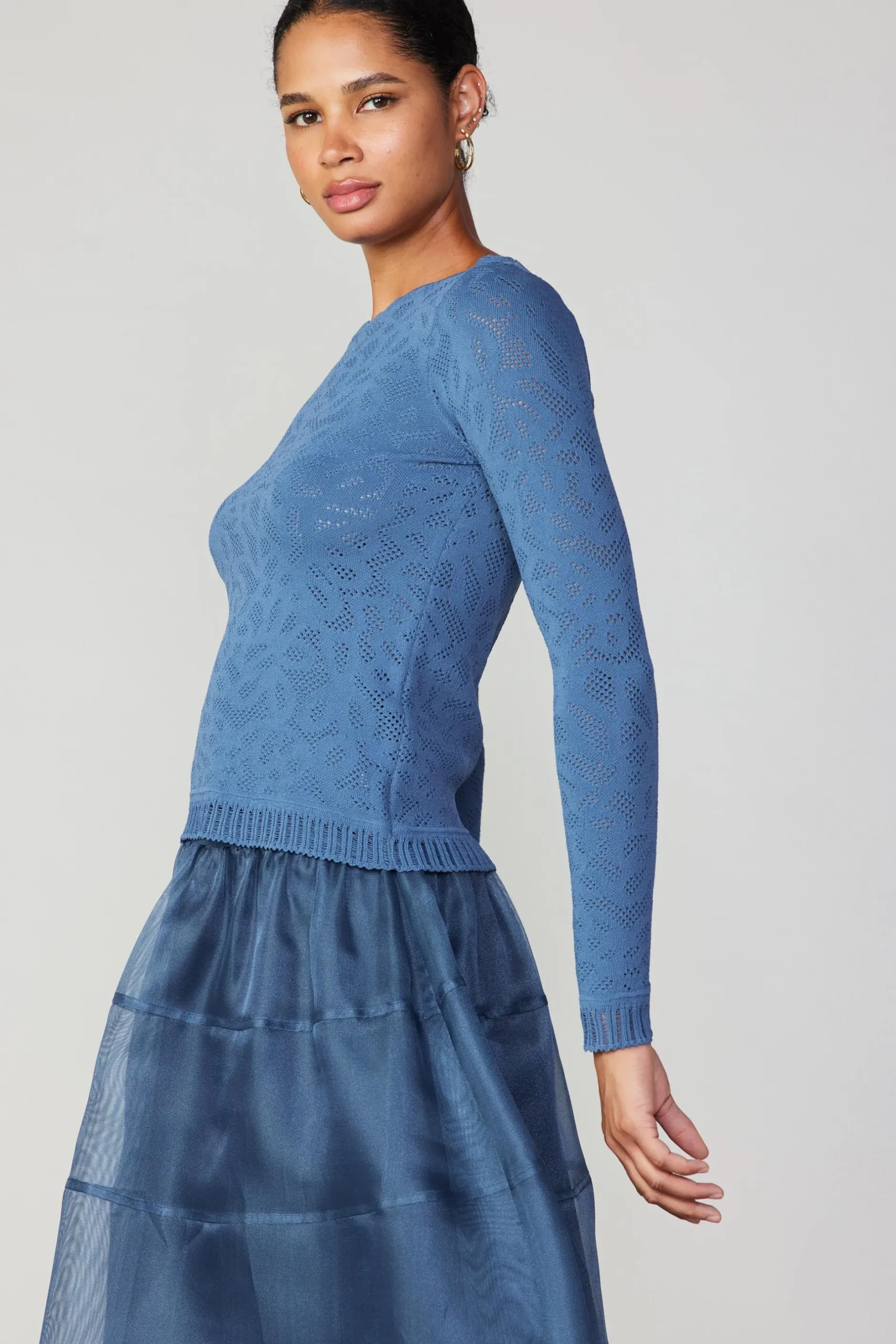 Long Sleeve Tops|Sweaters-Current Air Scalloped Knit Top AEGEANBLUE