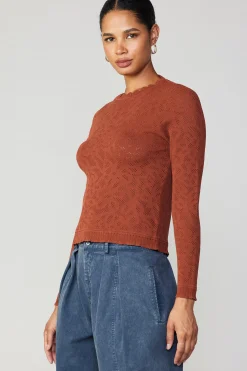 Long Sleeve Tops|Sweaters-Current Air Scalloped Knit Top RUST
