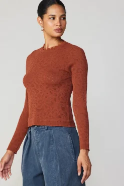 Long Sleeve Tops|Sweaters-Current Air Scalloped Knit Top RUST