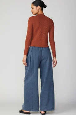 Long Sleeve Tops|Sweaters-Current Air Scalloped Knit Top RUST