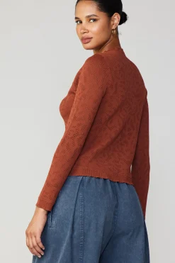 Long Sleeve Tops|Sweaters-Current Air Scalloped Knit Top RUST