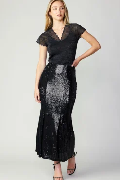 Skirts-Current Air Sequin Flared Skirt BLACK