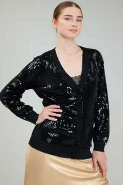 Cardigans-Current Air Sequin Jacket BLACK
