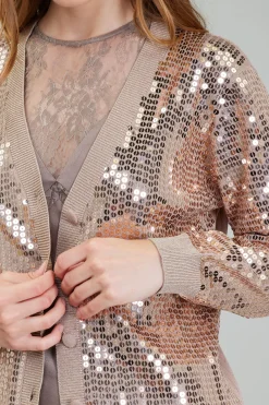 Cardigans-Current Air Sequin Jacket TAUPE