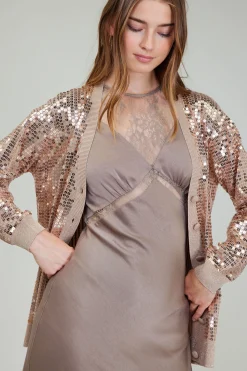 Cardigans-Current Air Sequin Jacket TAUPE