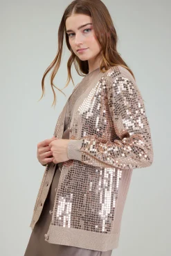 Cardigans-Current Air Sequin Jacket TAUPE