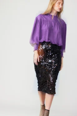 Skirts-Current Air Sequin Pencil Skirt BLACK