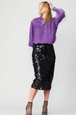 Skirts-Current Air Sequin Pencil Skirt BLACK