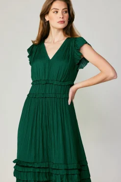 Midi Dresses-Current Air Sereia Pleated Midi Dress FORESTGREEN