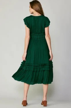 Midi Dresses-Current Air Sereia Pleated Midi Dress FORESTGREEN