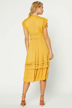 Midi Dresses-Current Air Sereia Pleated Midi Dress MARIGOLD