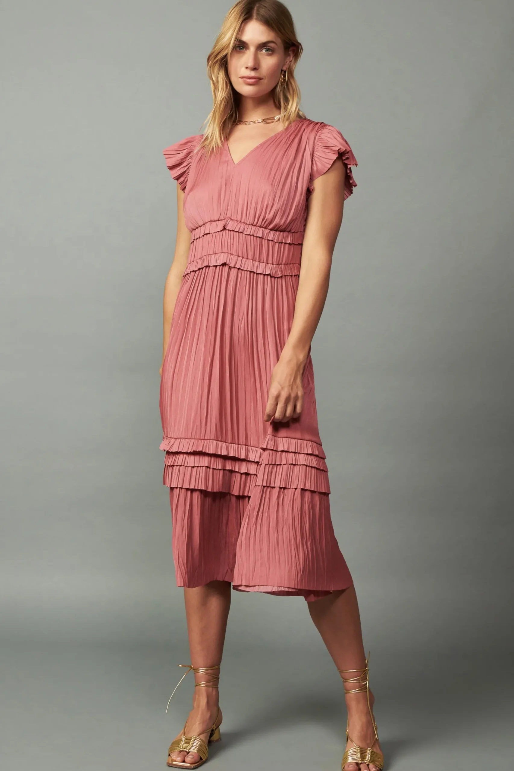 Midi Dresses-Current Air Sereia Pleated Midi Dress MAUVE