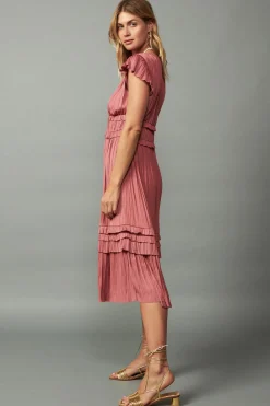 Midi Dresses-Current Air Sereia Pleated Midi Dress MAUVE