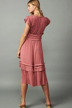 Midi Dresses-Current Air Sereia Pleated Midi Dress MAUVE