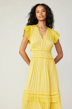Midi Dresses-Current Air Sereia Pleated Midi Dress SUNNYYELLOW