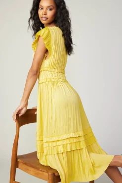 Midi Dresses-Current Air Sereia Pleated Midi Dress SUNNYYELLOW