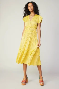 Midi Dresses-Current Air Sereia Pleated Midi Dress SUNNYYELLOW
