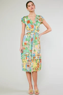 Midi Dresses-Current Air Sereia Pleated Midi Dress FLORALMLT