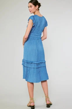 Midi Dresses-Current Air Sereia Pleated Midi Dress FADEDBLUE
