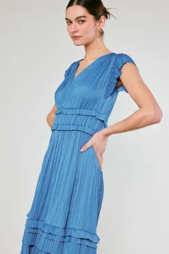 Midi Dresses-Current Air Sereia Pleated Midi Dress FADEDBLUE