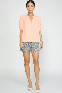 Short Sleeve Tops-Current Air Shirred Sleeve Blouse NEONPEACH