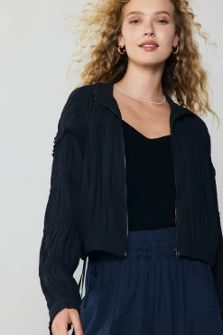 Coats & Jackets-Current Air Shirred Sleeve Jacket BLACK