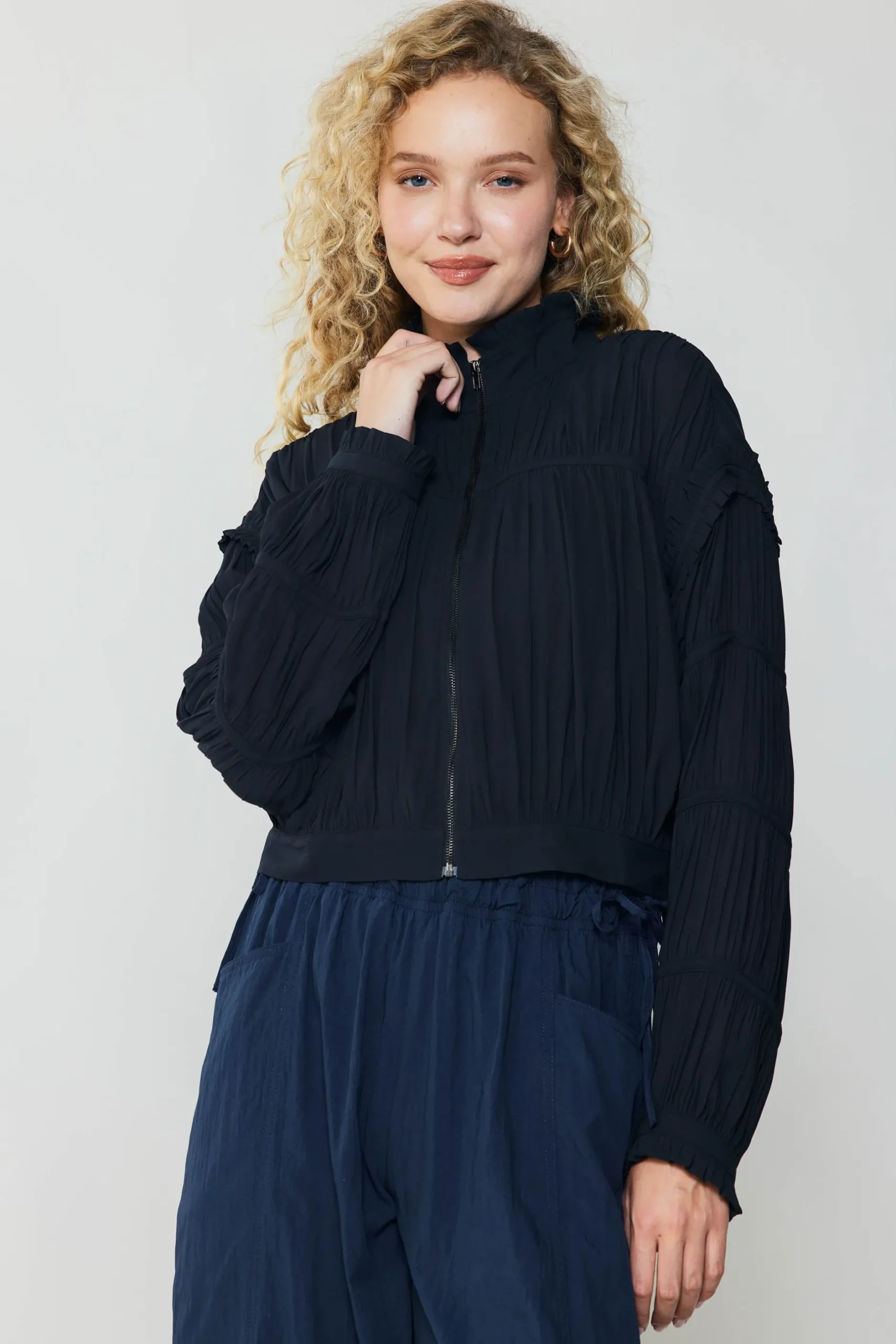 Coats & Jackets-Current Air Shirred Sleeve Jacket BLACK