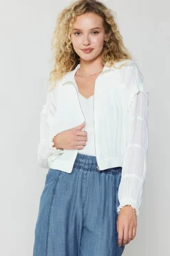 Coats & Jackets-Current Air Shirred Sleeve Jacket CREAMWHITE