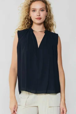 Sleeveless Tops-Current Air Shirred Sleeveless Top BLACK