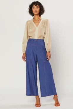 Pants-Current Air Shirred Wide Leg Pants DENIMBLUE