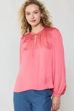 Long Sleeve Tops-Current Air Shirred Yoke Blouse BRINKPINK