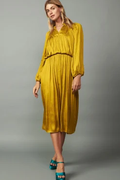 Maxi Dresses-Current Air Shirred Yoke Maxi Dress GOLDENYELLOW