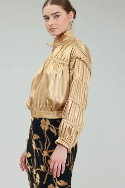 Coats & Jackets-Current Air Shirred Zip Up Jacket GOLD