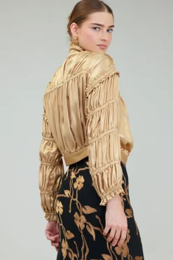 Coats & Jackets-Current Air Shirred Zip Up Jacket GOLD