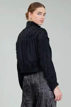 Coats & Jackets-Current Air Shirred Zip Up Jacket BLACK