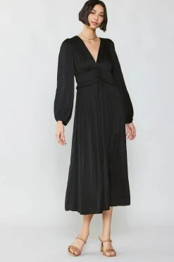 Maxi Dresses-Current Air Sidonie Pleated Maxi Dress BLACK