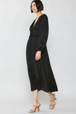 Maxi Dresses-Current Air Sidonie Pleated Maxi Dress BLACK
