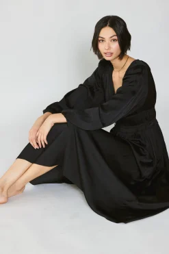 Maxi Dresses-Current Air Sidonie Pleated Maxi Dress BLACK