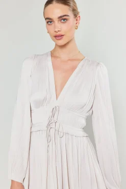 Maxi Dresses-Current Air Sidonie Pleated Maxi Dress ECRU