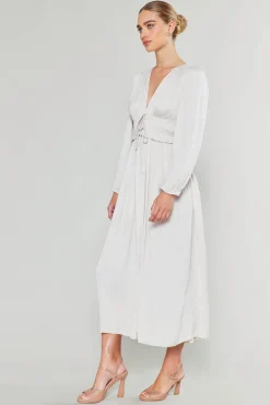 Maxi Dresses-Current Air Sidonie Pleated Maxi Dress ECRU