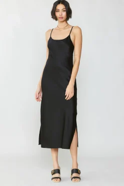Midi Dresses-Current Air Silk Bias Midi Dress BLACK