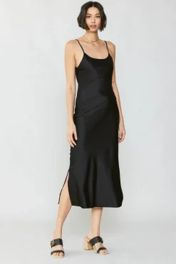 Midi Dresses-Current Air Silk Bias Midi Dress BLACK