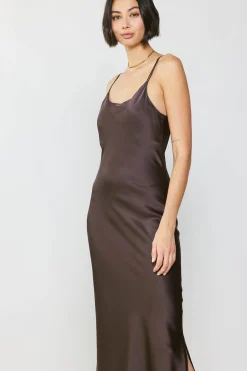 Midi Dresses-Current Air Silk Bias Midi Dress BROWN