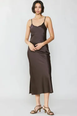 Midi Dresses-Current Air Silk Bias Midi Dress BROWN