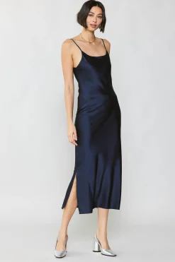 Midi Dresses-Current Air Silk Bias Midi Dress NAVY