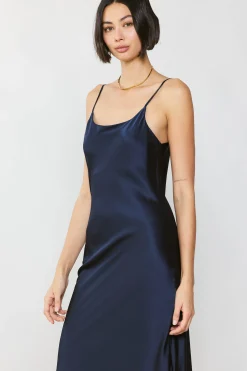 Midi Dresses-Current Air Silk Bias Midi Dress NAVY