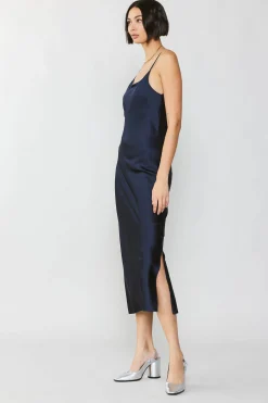 Midi Dresses-Current Air Silk Bias Midi Dress NAVY