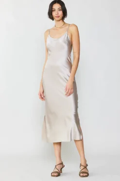 Midi Dresses-Current Air Silk Bias Midi Dress CHAMPAGNE