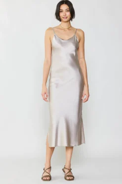 Midi Dresses-Current Air Silk Bias Midi Dress CHAMPAGNE
